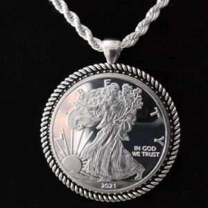 2021 American Eagle Silver Dollar 2-coin set Necklace (Beautiful Copy Coin)